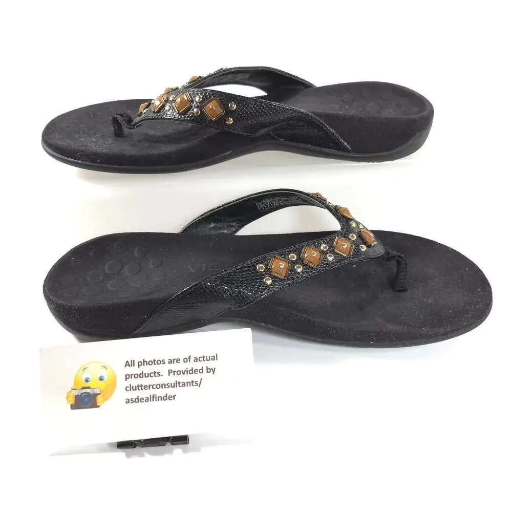 Vionic 340 Floriana Flip Flop Sandals Womens Size 7 TVW4401 Black Brown